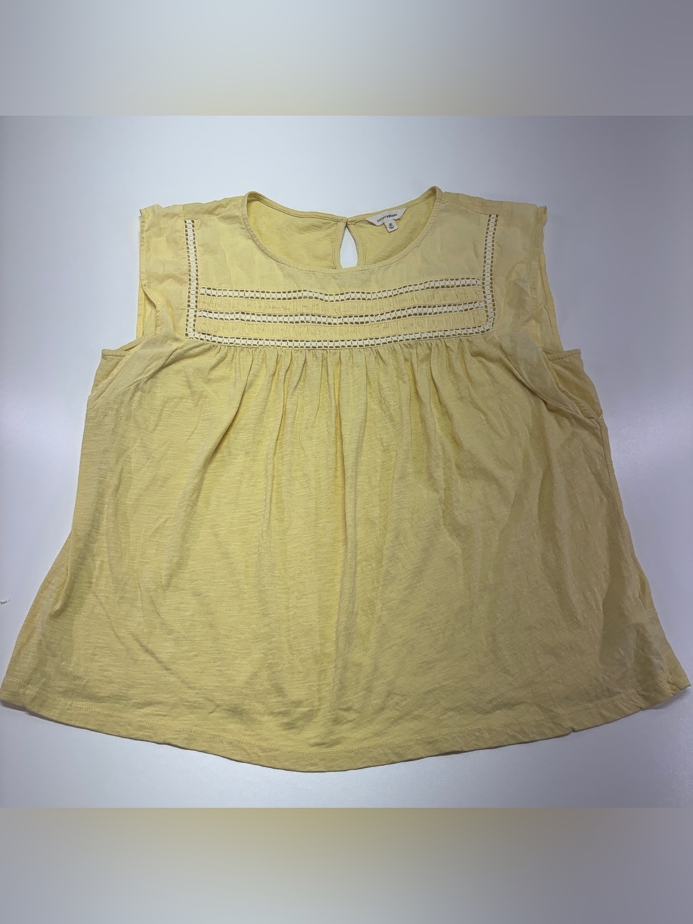 Lucky Brand Yellow Cotton Boho Peasant Crochet Trim Sleeveless Top XL - Picture 1 of 12